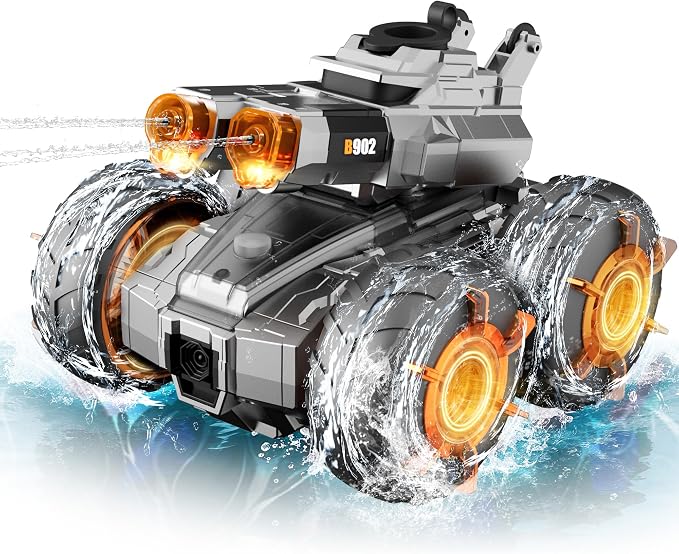 Amphibious Remote Control Car with Water Gun, Waterproof RC Monster Truck Toys 4WD All-Terrain RC Cars, Gesture Sensing Rc Stunt Car, RC Trucks Toys Gifts for 8 9 10 11 12 Year Old Boys