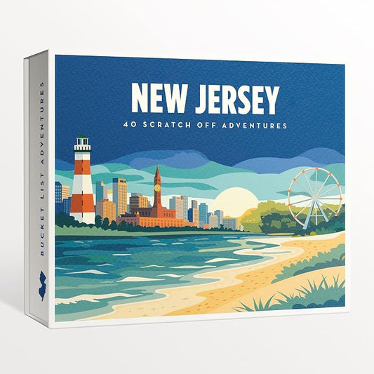 New Jersey Bucket List Scratch Off Cards - 40 Adventure Cards with Region Split Map, Hidden Gems, Scenic Escapes & Local Favorites - Travel Gift for Couples, Families, Friends & Tourists