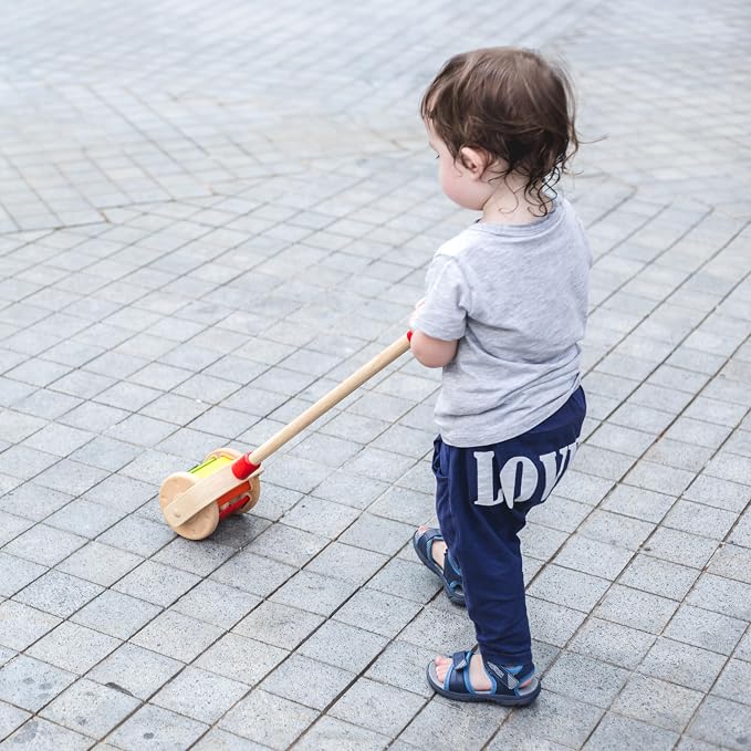 PlanToys® Wooden Walk N Roll Push Toy | Montessori Walking Toy for Gross Motor Skills, Balance & Coordination with Gentle Rolling Sounds | Eco Friendly Activity Toy