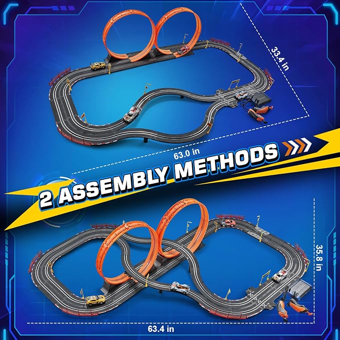 Boy Toys Gifts for 6 7 8-12 Years Old, Slot Car Race Track Sets with 4 Slot Cars, Battery or Electric Car Track for Boys, Dual Racing Game Lap Counter Circular Overpass Track Gifts for Kids
