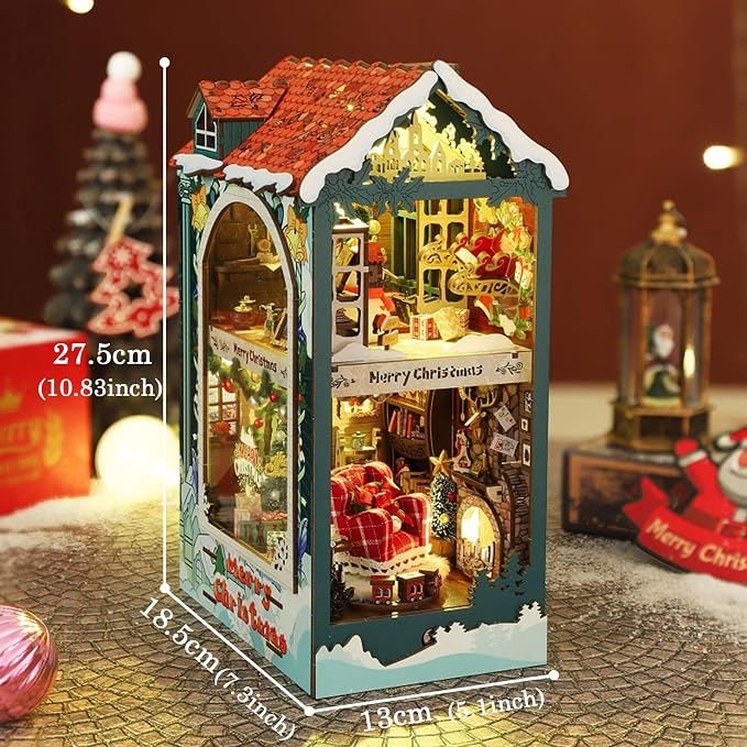 fifijoy Christmas Book Nook Kit - DIY Miniature House Dollhouse Kit for Adults and Teens, Booknook Bookshelf Insert Christmas Decorations, Gifts for Family and Friends (Merry Christmas)