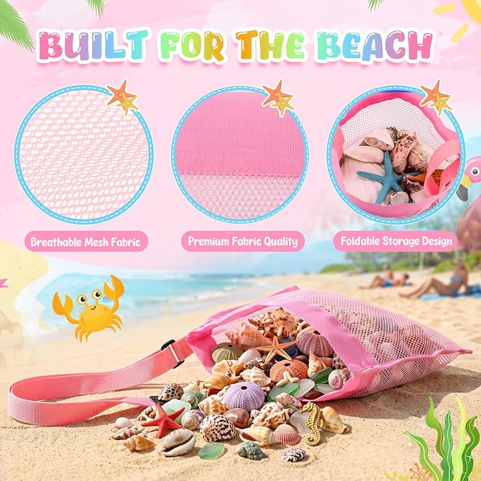 Frienda 15 Pack Mesh Beach Tote Bag, Seashell Bags, Bag Toys Organizer for Holding Beach Children' Toys Market Picnic (9.45 x 9.84 Inch,5 Colors)