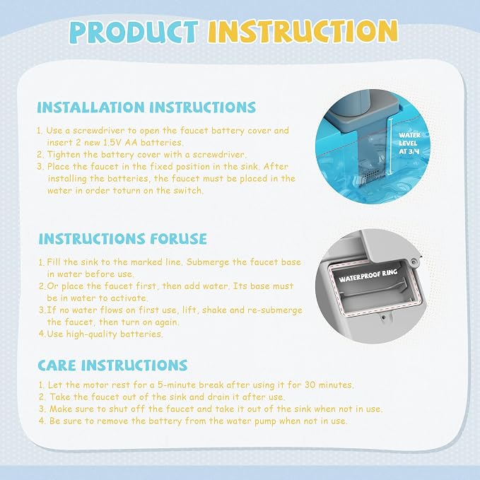 Play Sink with Running Water, Toy Sink Auto Water Cycle System, Play Sink Toys for 2 3 4 Year Old Boys, Dentist Play Set with Oversize Teeth, Pretend Play Toys, Birthday Gifts for 2 3 4 Year Old