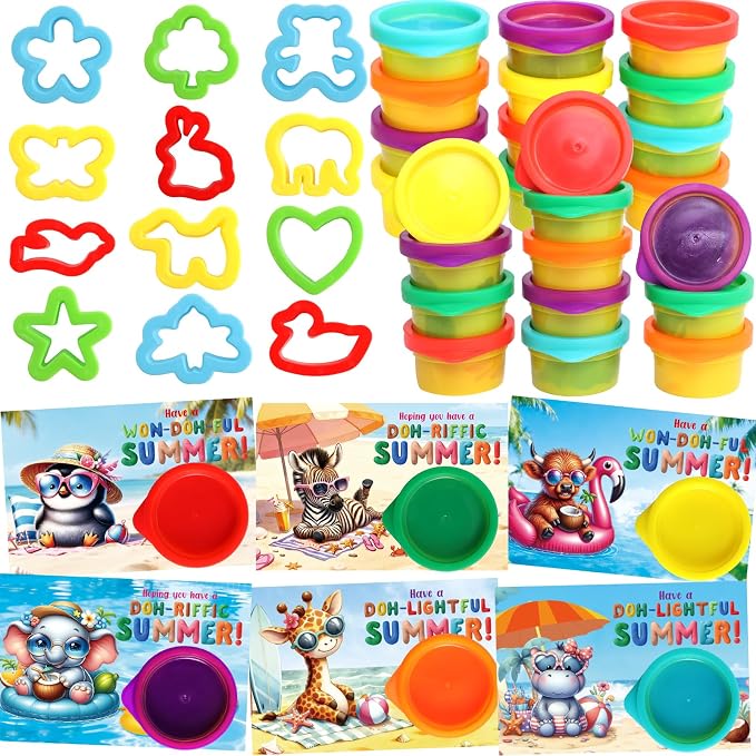 Ceiba Tree End of School Year Student Summer Gifts from Teacher Playdough Last Day of School Gifts for Kids Students Bulk 24 Boxes Air Dry Clay Play Modeling Dough 24 Cutters Molds 24 Cards 24 Bags