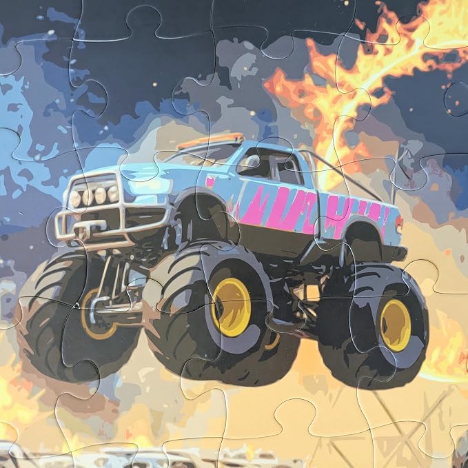 Monster Truck Rally Jumbo Floor Puzzle for Kids - 48 Large Pieces, 3ft x 2ft - Toddler Puzzles, Preschool Learning Toys, Big Piece Floor Puzzles for Kids, Ring of Fire - Tot Dojo