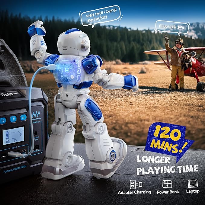 Ruko 6088 Robot Toys for kids, Programmable Remote Gesture Sensing & APP Control, Interactive LED Face, Dancing Singing Rechargeable Smart Robot, Birthday Present for Age 3-6 Year Old Boys Girls, Blue