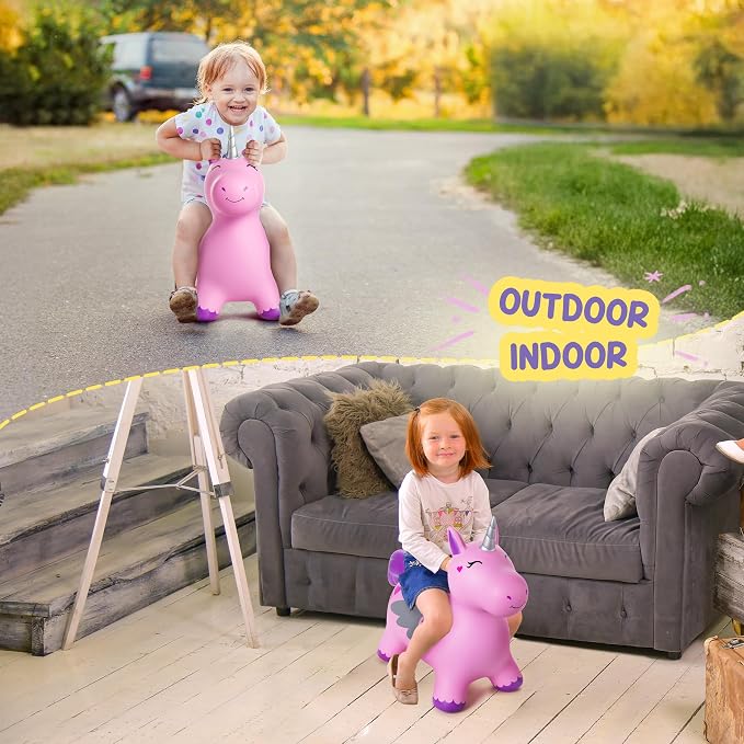 ZOOJOY Unicorn Bouncy Hopper, Inflatable Bouncy Hopping Toys for Toddlers 1-3, Indoor Outdoor Bounce and Ride On Horse Bouncer Boys Girls, Birthday with Free Pump