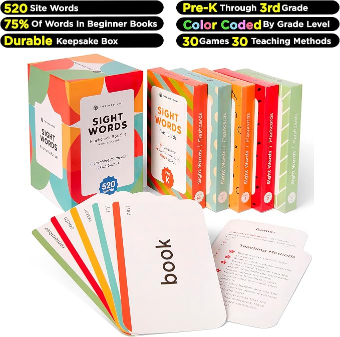 Award-Winning Sight Words Flash Cards – 520 High Frequency Words for Kids Ages 3–9 – Dolch & Fry List – Learn to Read for Preschool, Kindergarten, 1st, 2nd & 3rd Grade – Homeschool & Classroom Set