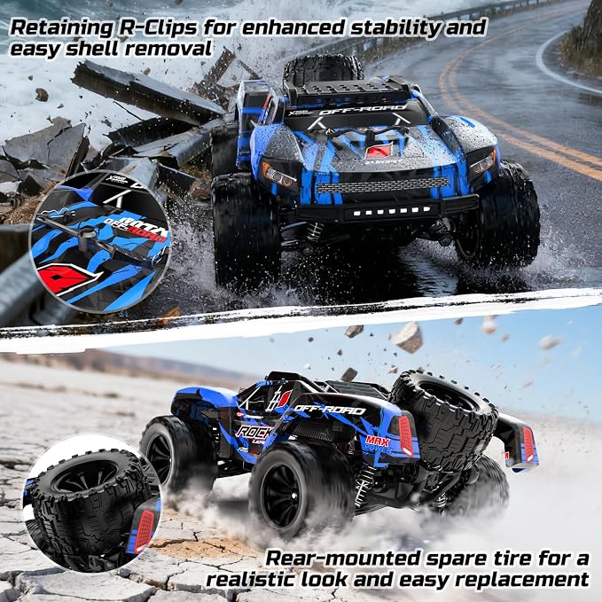 DEERC 1:12 Fast RC Cars 45KPH, 4WD High Speed Short Course RC Truck, Off-Road All Terrain Remote Control Car with 2 Batteries & Spare Tire, 2.4GHz Desert RC Monster Truck for Adults Kids Boys Gift