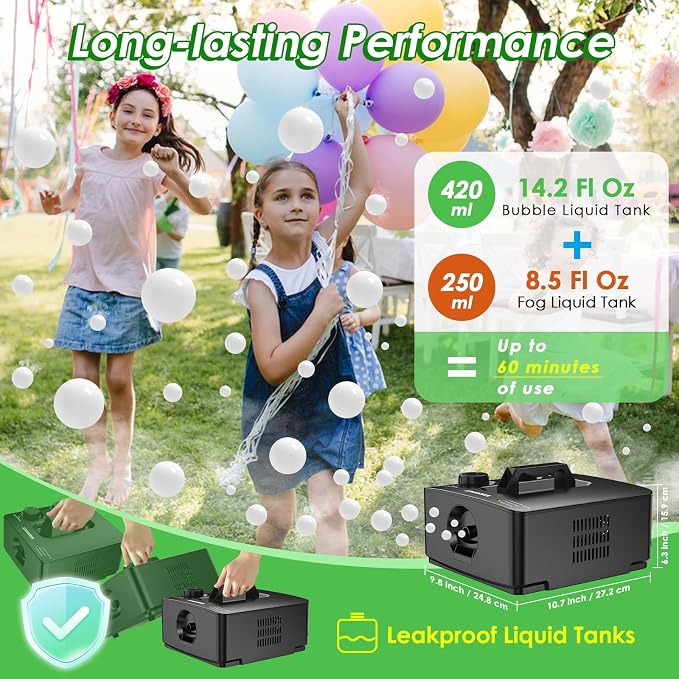 Wisdomlit Fog Bubble Machine, 400W Smoke Bubble Blower, Smoke Bubble Maker | No-Spill Liquid Tanks, 2 Bubble Modes, 8000+ Colorful or Smoke-Filled Bubbles, Great for Outdoor Backyard Birthday Party