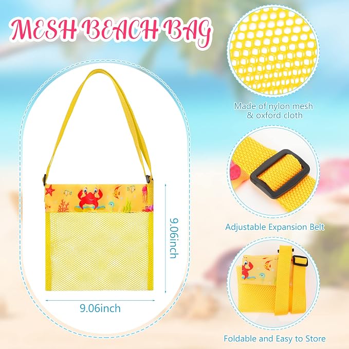 Frienda 15 Pack Mesh Beach Tote Bag, Seashell Bags, Bag Toys Organizer for Holding Beach Children' Toys Market Picnic(9.06 x 9.06 Inch,Cute Style)