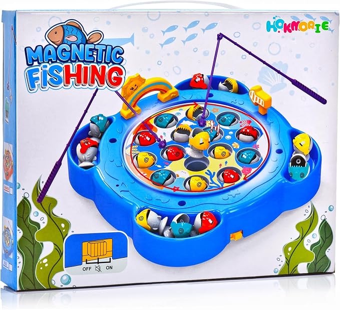 Magnetic Fishing Game Toy for Kids Ages 3-8 | Fun Kids Games with 25 Fish, 6 Poles & Rotating Board | Toddler STEM Toy, Montessori Toys with Music Switch | Birthday Gift for Boys and Girls