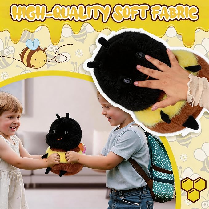 Chubby Smiling Bumblebee Plush Toy - Cute & Fluffy Bear Bee Stuffed Animal, Soft Companion for Kids & Adults, Unique Insect - Themed Gift (8 inch)