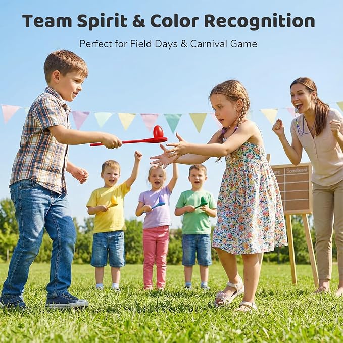 LovesTown 12 PCS Egg Spoon Race Game Sets, Wooden Balance Relay Games for Kids Carnival Birthday Party Outdoor Spring Group Obstacle Course Game Field Day Party Favors