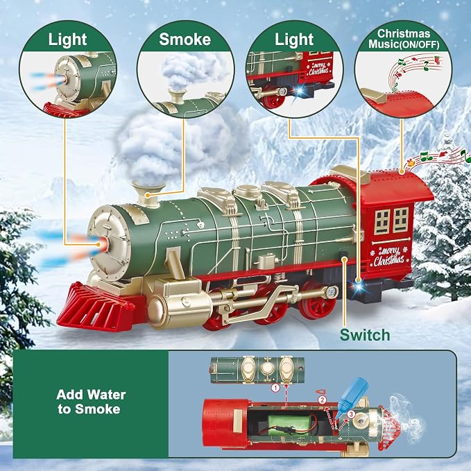 Electric Train Set for Kids Ages 4-8 with Real Steam, Lights and Sounds, Complete Toy Train Set with Cars and Tracks, Easy Snap-Together Assembly, Christmas and Year-Round Gift for Children