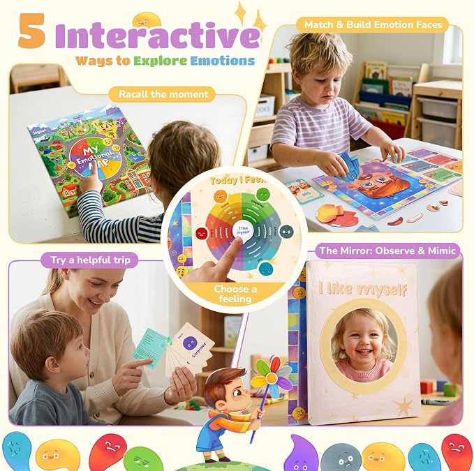 JoyCat Social Emotional Learning Games for Kids 3-5, Magnetic Face Toy for Emotional Skills Activities with Emotion Cards,Color-Coded Feelings Activity, Calm Down Corner and Montessori Preschool Toy