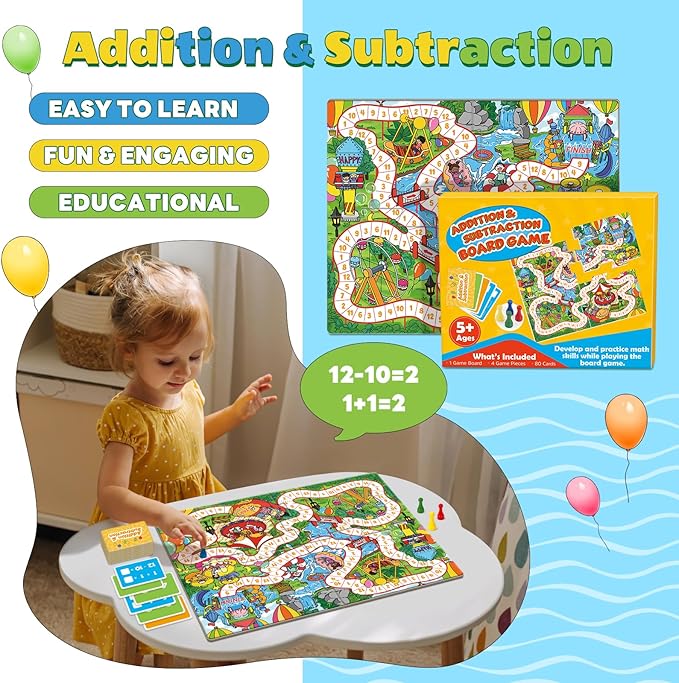 Broytain Addition and Subtraction Math Games for Kids,Addition & Subtraction,Educational Learning Board Games for Boys and Girls Ages 5 6 7 8,Classroom Travel Indoor Outdoor Family Games