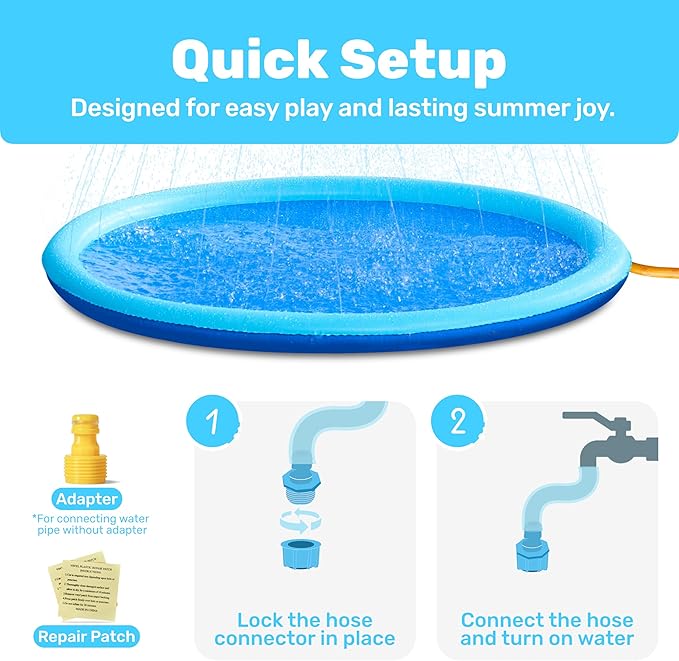 SLOOSH 72" Non-Slip Splash Pad Sprinkler - Outdoor Water Toys Play Mat for Toddlers Kids Dogs, Outside Thickened Sprinkler Pool Party Durable Backyard Fountain for Girls Boys Pets (72in, Blue)