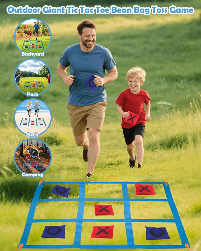 Outdoor Game Set, Kanosan Outside Giant Tic Tac Toe Bean Bag Toss Games,3 Legged Race Bands, Catch Tail Game, Field Day Birthday Party Family Reunion Carnival Yard Lawn Easter Games 28PCS
