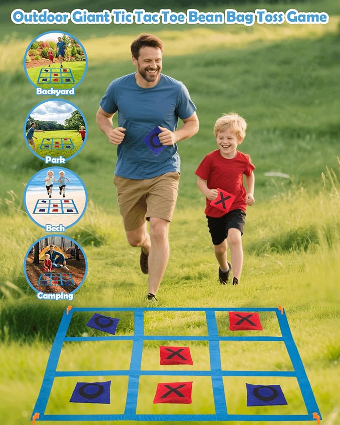 Giant Tic Tac Toe Bean Bags Toss Games, 4FT x 4FT Outdoor Yard Game with 10pcs Bean Bags for Kids Adults and Family Yard Lawn Large Carnival Outside Field Day Party Backyard Beach Fun Games