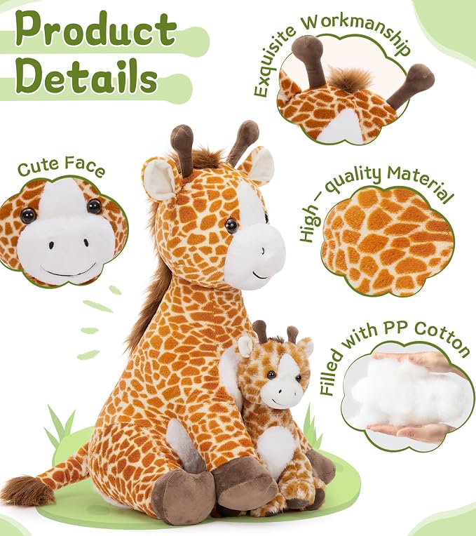 Tezituor Giraffe Stuffed Animal,25.6in Large Giraffe Plush Toy with Baby, Cute Plushies,Giraffe Plush Pillow Huggable,Christmas Valentines Birthday Gifts for Kids Adults Girlfriend Girls Boys, Brown