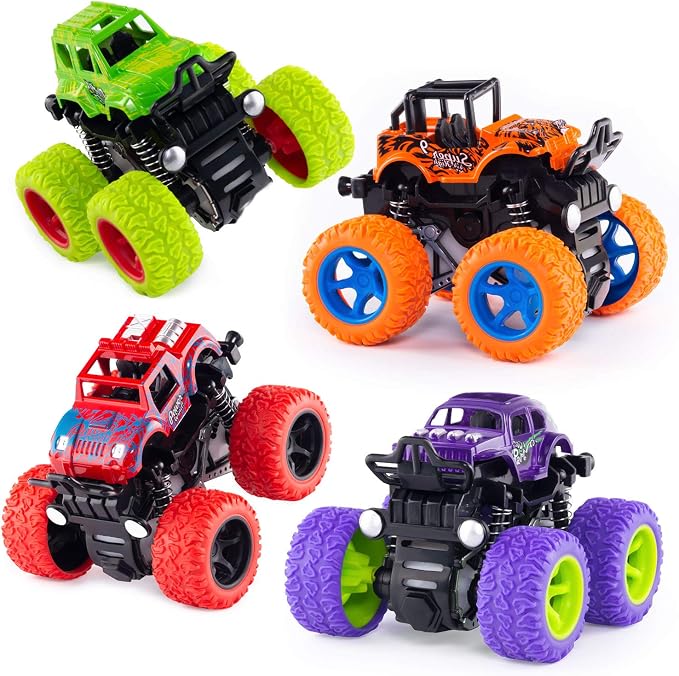 Lonandy Monster Truck Toys for Boys - Push and Go Inertia Stunt Car Toys for Toddlers Kids Age 3-8, Friction Powered Toy Cars Best Christmas Birthday Party Gift for Boys Girls 4 Pack