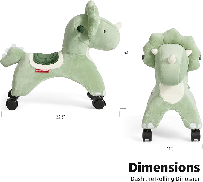 Radio Flyer Dash the Rolling Dinosaur Ride On, Ages 1-3, EZ-Glide 360-degree Wheels, Easy Grip Handles, Soft Plush Face, Ideal for Active and Imaginative Play, Toddler Ride On Toys