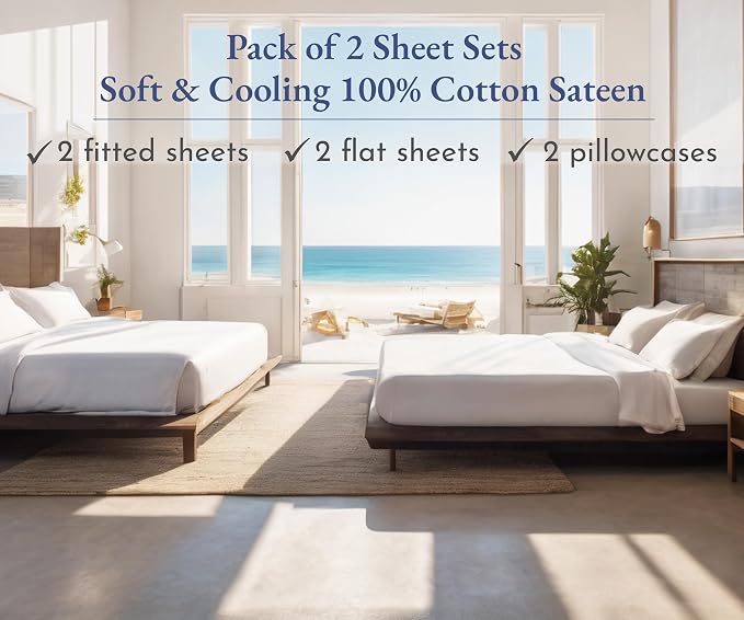 California Design Den 100% Cotton Pack of 2 Twin XL Sheet Sets, Soft Extra Long Twin Bed Sheets, 12" Pocket Sheets, Twin XL Sheets Sateen, Dorm Essentials for Guys - Dark Grey (Black Tone)