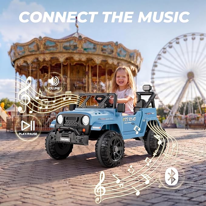 ARBELI 12V Ride On Truck Car with Remote Control, Kids Electric Vehicles with Bluetooth Music, Horn, 3 Speeds, 4 LED Lights, Soft Start, Ride on Toys for Toddler Boys & Girls (Blue)