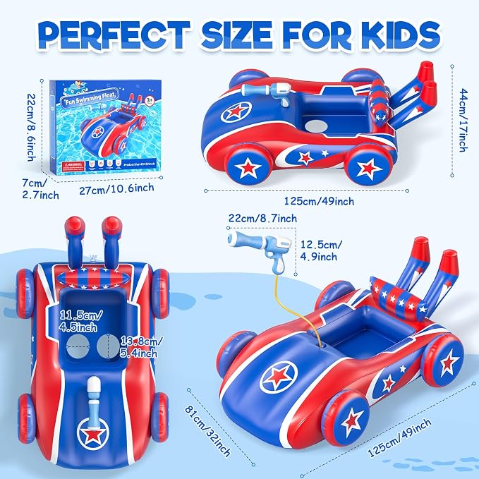 Kids Pool Floats with Water Gun, Toddler Inflatable Pool Toys for Kids Age 3-8 Years Old, Summer Outdoor Water, Beach, Swimming Pool Toys Gift for Girls