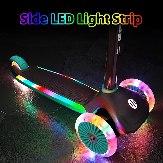 XJD Toddler Scooters for Kids 3-8, 3 Wheel Scooters for Kids 110lbs, LED Light-Up Wheels and Side, 3 Adjustable Height, Lean-to-Steer, Birthday Gift Toy for 3-8 Year Old Girl Boy