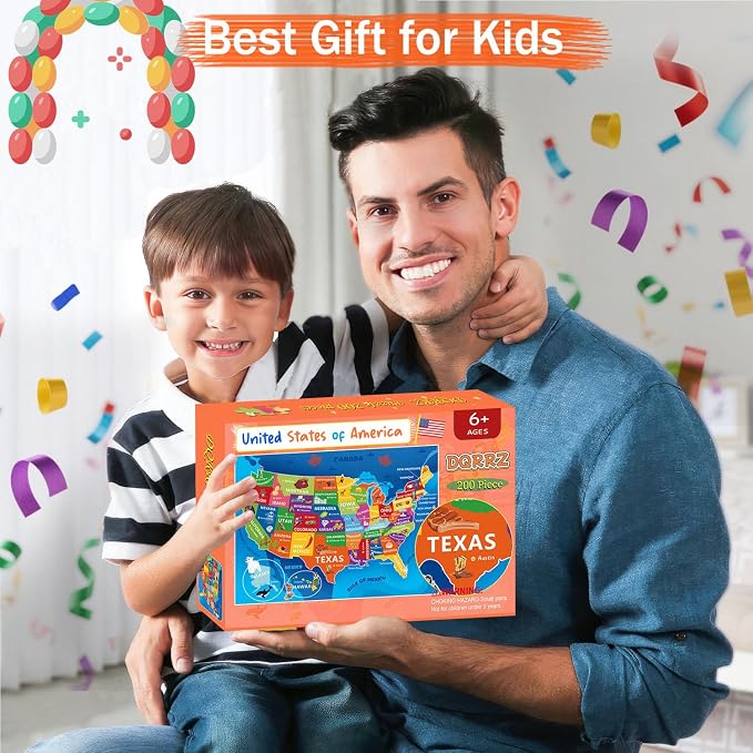 Puzzles for Kids Ages 6-8 8-10 10-12 Year Old - 200 Piece Jigsaw Puzzles for Kids Aged 6 to 12 - United States Puzzle - Colorful Children Puzzles for Girls and Boys Educational Toys