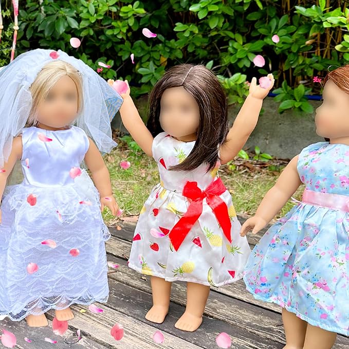 5 Sets 18 Inch Girl Doll Wedding Gown, Fashion Clothes and Accessories, 1 Bride Gown with Veil, 4 Satin Doll Dresses, Gift for American Doll Clothing
