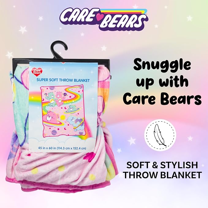 Silver Buffalo Care Bears Rainbow Cosmic Space Featuring Cheer Bear and Wish Bear 45" x 60" Fleece Throw, Soft and Cozy Blanket, 250 GSM