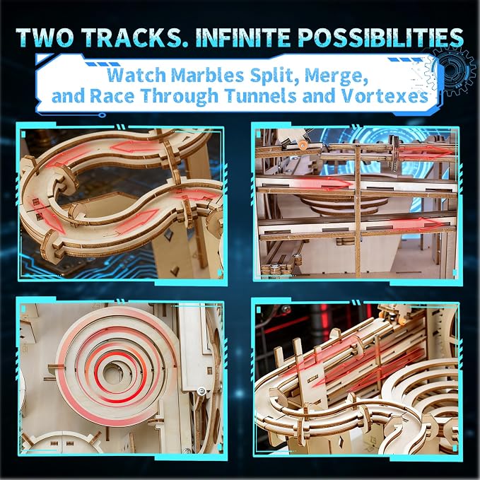 OZJAY 3D Puzzles for Adults, Dual-Track Marble Run Model Building Kit, Wooden Puzzles for Adults, 3D Wooden Puzzles Gift for Christmas Birthday Father's Day, Dual Track Ball