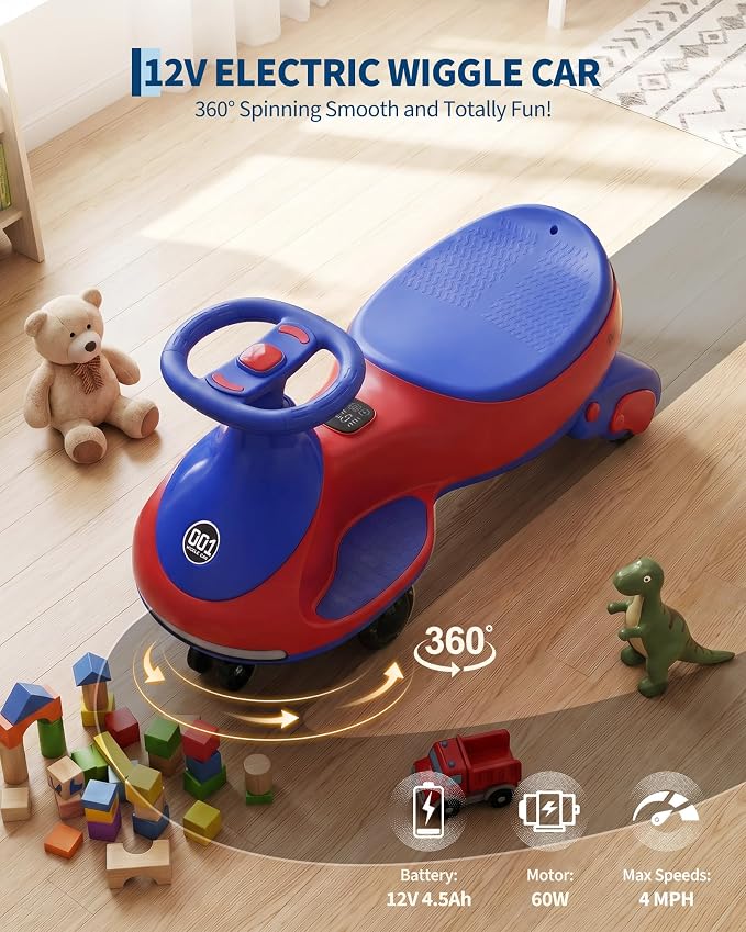 Garvee 12V Electric Wiggle Car for Kids, 2 in 1 Swing Car with Pedal, Anti-Rollover, Max Load 130Lbs,Flashing Wheels, Music,Rechargeable Battery Ride on Toy Indoor Outdoor for Toddlers, Red