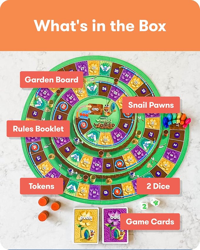 SimplyFun Whirly’s World - Educational Board Game for Kids - Math Game to Teach Concept of Even & Odds - 2-6 Players, Ages 6 & Up
