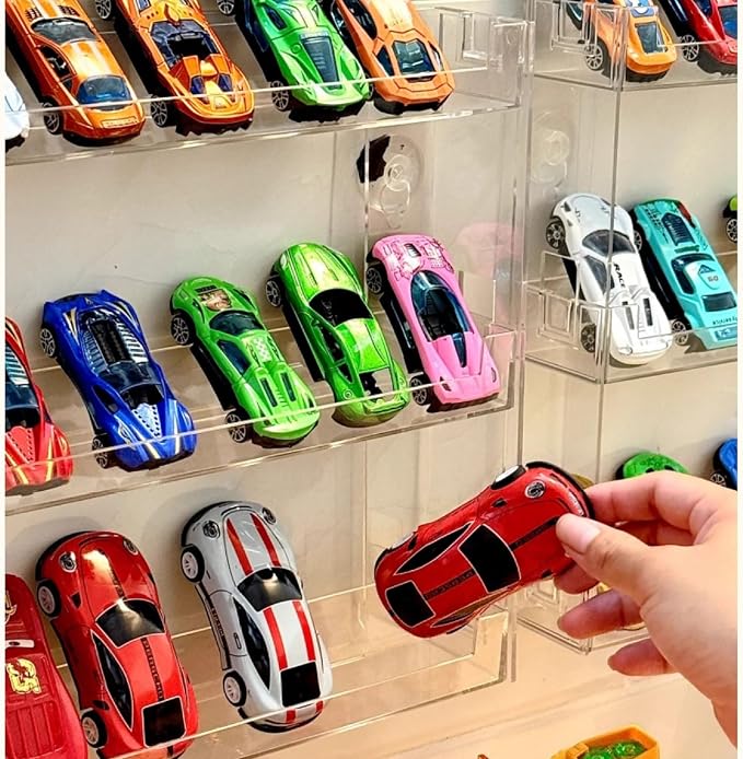 3 Layer Acrylic Wall Mount Display Case for Hot Wheels, 3-Tier Organizer Shelf Holds 27 Toy Cars, 1:64 Diecast Car Storage Organizer