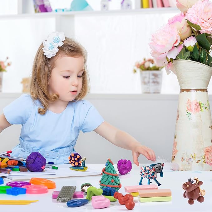 Non-Toxic Polymer Clay 50 Colors, Oven Bake Modeling Clay Kit, DIY Crafts | Ideal for DIY jewelry, miniatures, keychains, & home decor. Perfect for kids , teens, adults, craft beginners & pros
