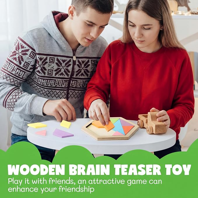 Yunsailing 3 Pack Large Wooden Blocks Puzzles Hexagon Tangram Puzzle Wooden Russian Brain Puzzles for Adult Challenge Teasers Geometric Jigsaw Logic Iq STEM Educational Gift Graduation(Fresh)