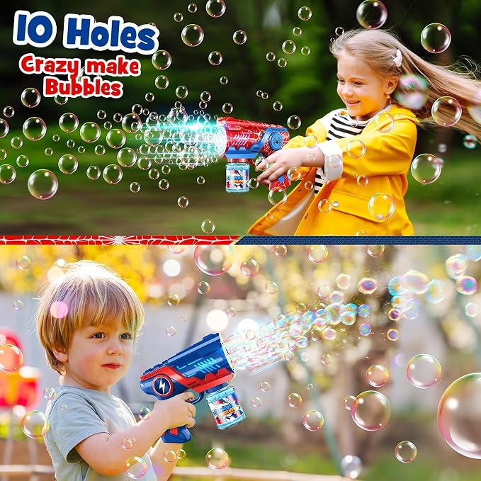 Bubble Gun Machine Toys for Kids: 2 Pack Bubble Blower with 2 Bottles Refill Solution - Bubble Blaster for 3 4 5 6 7 8 Year Old Boy Girl Kids, Summer Outdoor Toy for Easter Birthday Wedding Party Gift