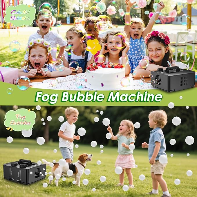 Wisdomlit Fog Bubble Machine, 400W Smoke Bubble Blower, Smoke Bubble Maker | No-Spill Liquid Tanks, 2 Bubble Modes, 8000+ Colorful or Smoke-Filled Bubbles, Great for Outdoor Backyard Birthday Party