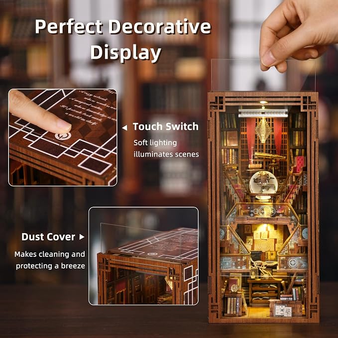 CCCDF Beyond Library Book Nook Kit, Fantasy Magical Bookshelf Insert with LED Lights, Dust Cover, 3D Wooden Puzzle Craft for Adults