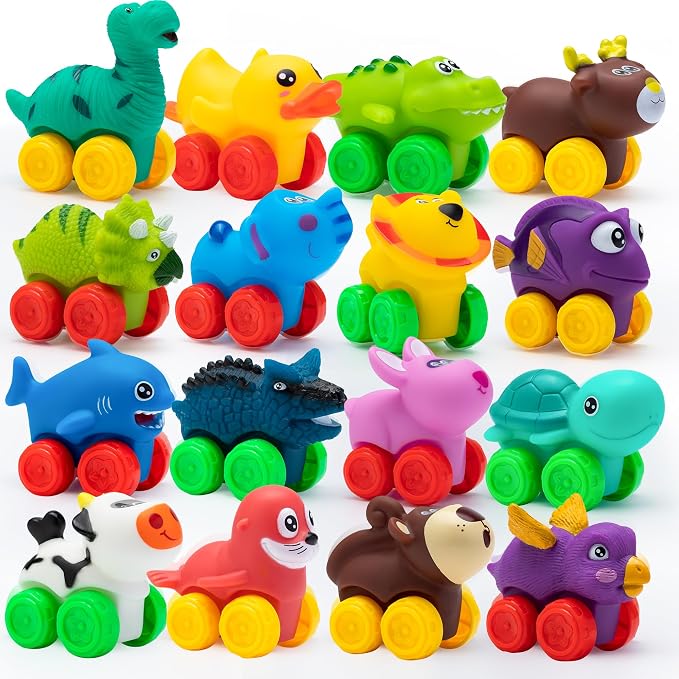 JOYIN Animal Cars, Soft Rubber Car Set Toy, Baby Mini Vehicles, Bath Toy Car for Boys and Girls, Summer Beach and Pool Activity Gift, Party Favors for Kids