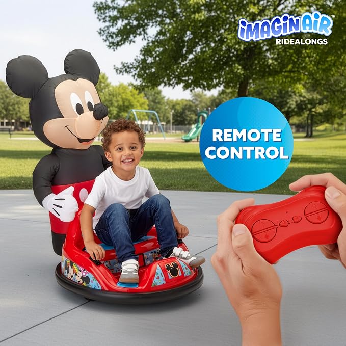 6V Mickey Mouse Toys Toddler Bumper Car - Ride On Toddler Toy, Kids Electric Bumper Car, Auto-Inflated, Parent Remote Control, LED Light, 360° Spins, 1 MPH, Max Weight 66lbs, Age 1.5-4yrs