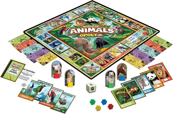 MasterPieces Kids & Family Board Games - World of Animals Opoly Jr. - Officially Licensed Board Games for Kids, & Family