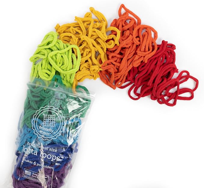 Friendly Loom Quality Cotton Weaving Loops in Rainbow Colors – 7” Traditional Size | Weave 6 Functional Potholders | Made in the USA