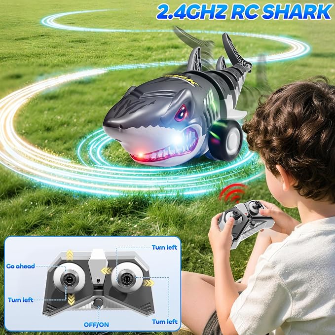 2.4Ghz Remote Control Shark Toys for Kids Boys, Electric RC Shark Car Truck Toys with Light, All Terrain RC Car Truck for Indoor Outdoor, Shark Toys Birthday Gifts for Kids Boys Girls Age 3-5 5-7 4-8
