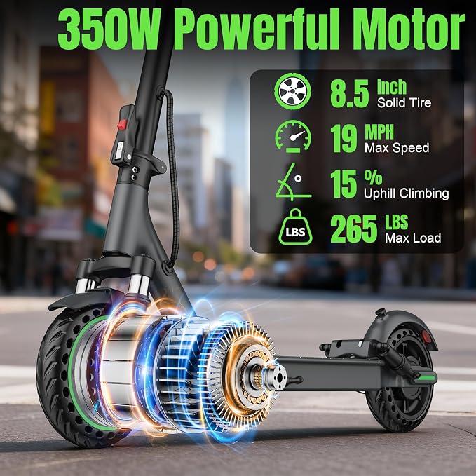 VOLPAM Electric Scooter, 350W/500W/800W/1000W/250W Powerful Motor & 19/22/ 9 MPH Top Speed, 16-28-10 Miles Long Range, Folding E Scooter Choice