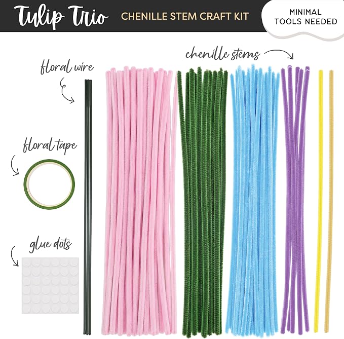 WeVeel Cozy Craftworks Chenille Stem Flower Craft Kit for Adults – CC 4 Flowers Bundle – Relaxing DIY Arts & Crafts Kit with All Supplies